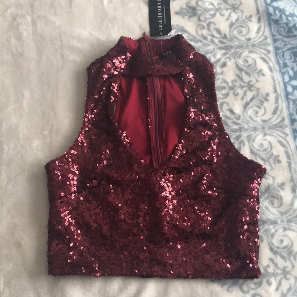 Maroon sequined crop top
